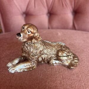Vintage Style Golden Spaniel Dog Trinket Box | Rhinestone Collar |  Keepsake